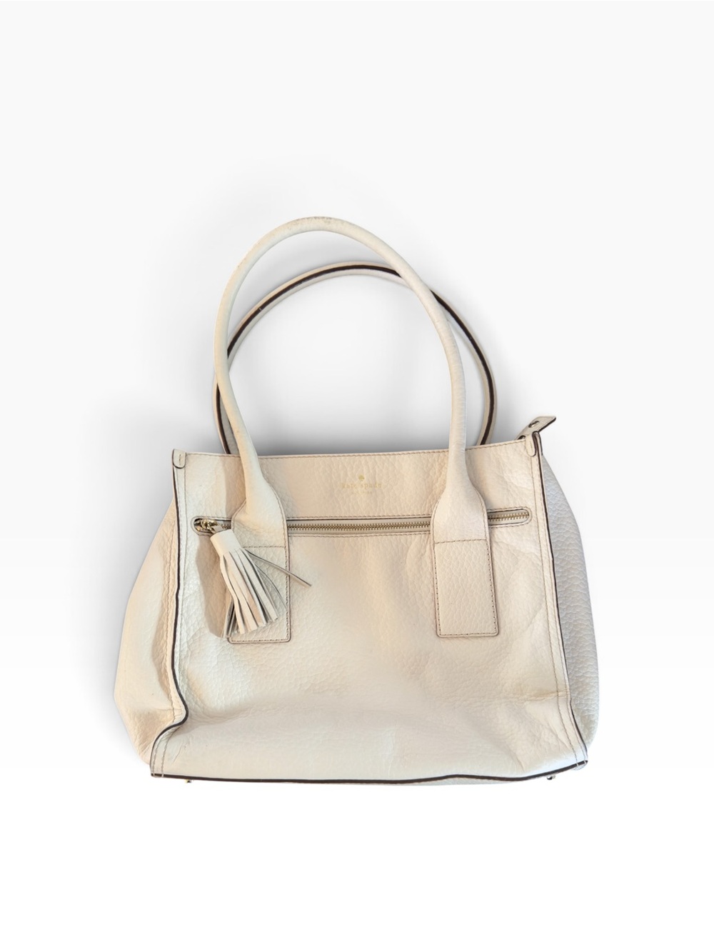 Kate Spade Cream Pebbled Leather Shoulder Bag w Tassel & black polka dot inside